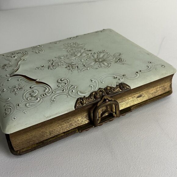Antique Celluloid Repousse floral Cabinet Card Album ephemera art project Damage - Picture 4 of 14